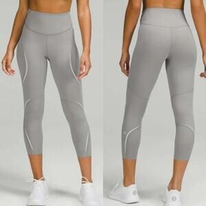LULULEMON Base Pace High-Rise Reflective Crop 23" Gull Grey Size 12 Athletic Run
